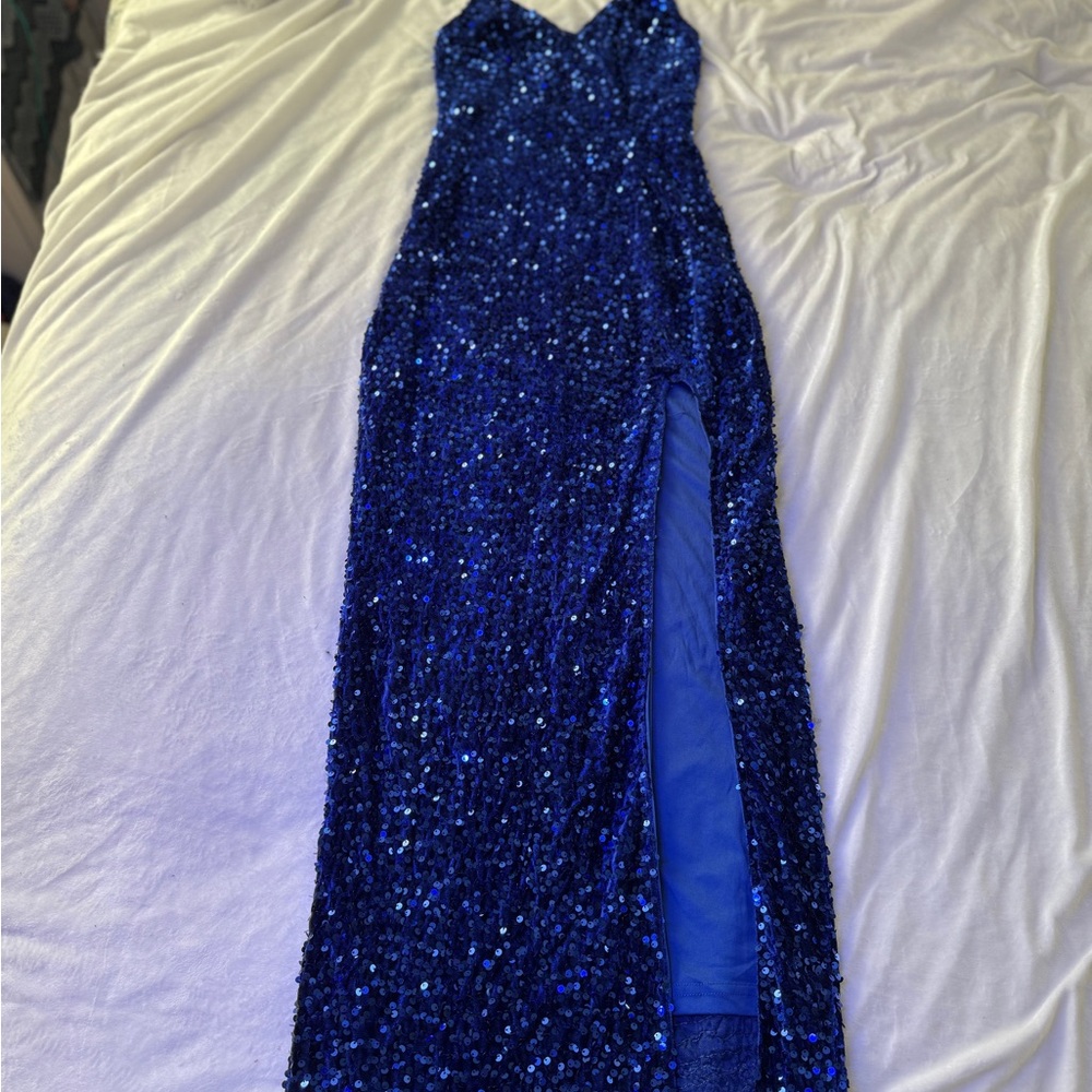 Elegant Blue Sequin Prom Dress